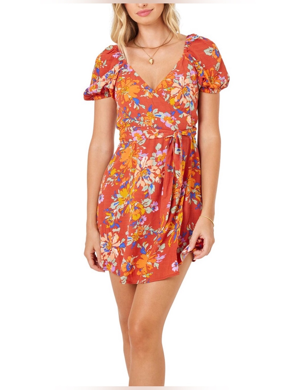 NWT l*space Cambria Floral Tie-Waist Mini Dress in Rust